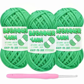 3 Pack Beginners Crochet Yarn, Jade Green Yarn for Crocheting Knitting Beginners, Easy-to-See Stitches, Chunky Thick Bulky Cotton Soft Yarn for Crocheting (3x50g)