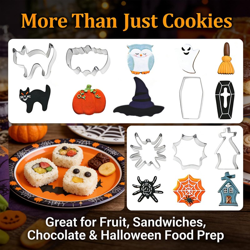 12 Pcs Halloween Cookie Cutters Set, Mini Stainless Steel Spooky