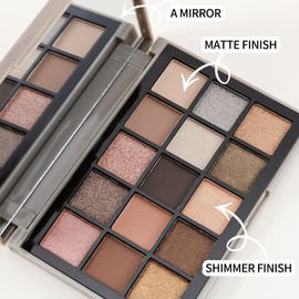 Erinde 15 Colours Eyeshadow Palette, Matter Shimmer Eye Shadow, Glitter Eye Makeup, Travel Size Makeup Pallet, High Pigmented, Naturing-Looking, Blendable, Long Lasting