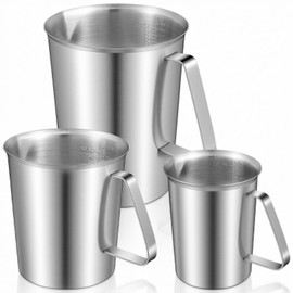 Afcabakila 3 Pcs Stainless Steel Measuring Cups Set Metal Pitcher with Handle and Pour Spout Marked Pitcher for Latte Art Kitchen Bar 16oz/32oz/64oz (2/4/8 Cup)