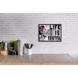 Wieco Art Framed Wall Art Canvas Prints of Banksy Life is Beautiful Abstract Artwork for Wall Decor Room Decorations Black Frame