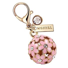 MONNEL MC343 Little Crystal 3D Flower Hydrangea Lobster Clasp Charm for Women with Velvet Bag (Pink,1 Piece)