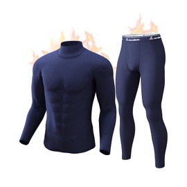 CL convallaria Long Johns Thermal Underwear for Men Soft Fleece Lined Base Layer Cold Weather Top Bottom Gift Set Midweight Turtle Mock Neck Blue X-Large