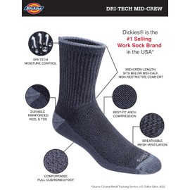 Dickies Men's Dri-Tech Moisture Control Comfort Length Mid-Crew Socks, Comfort Length Navy Marl Assorted (6 Pairs), Large