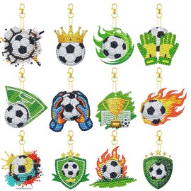 12 Pcs Soccer Diamond Art Keychains Kit for Decor and Gift-Giving Key08