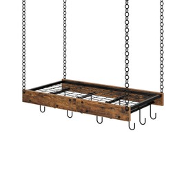 CHOEZON Hanging Pot Rack, Vintage Pot Hangers for Kitchen, Ceiling Mounted Pot Rack, Pot and Pan Hanging Rack with 12 S-Shaped Hooks, for Cookware Storage, Rustic Brown and Black TPR01BF