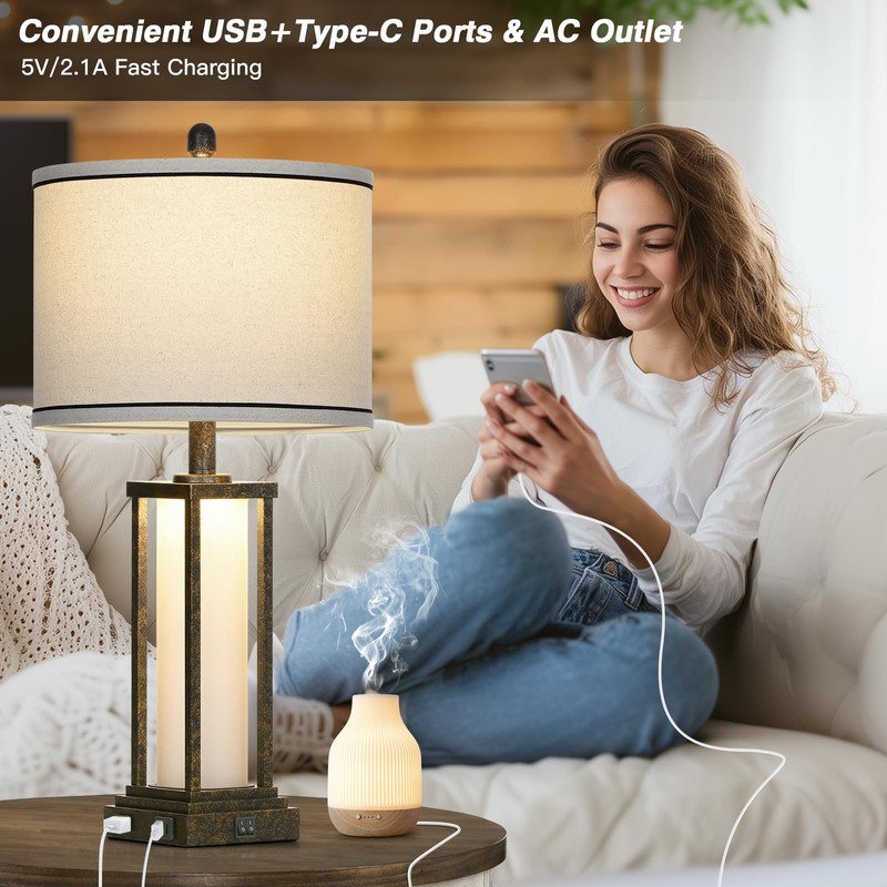 luxeflow 27in Tall Farmhouse Table Lamp with USB C+A &