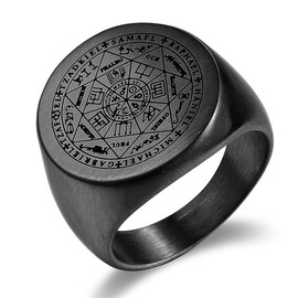 JewelryWe Seals of The Seven Archangels Rings Men's Stainless Steel Statement Band Talisman Ring Flat Top Signet Rings
