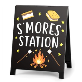 Happy National S'mores Day Funny Camper Decor Camping Decorative Sign Camper Desk Sign for Home Farmhouse Family Summer Decorations Gifts for RVers Friends S'mores Station White Elephant Gifts