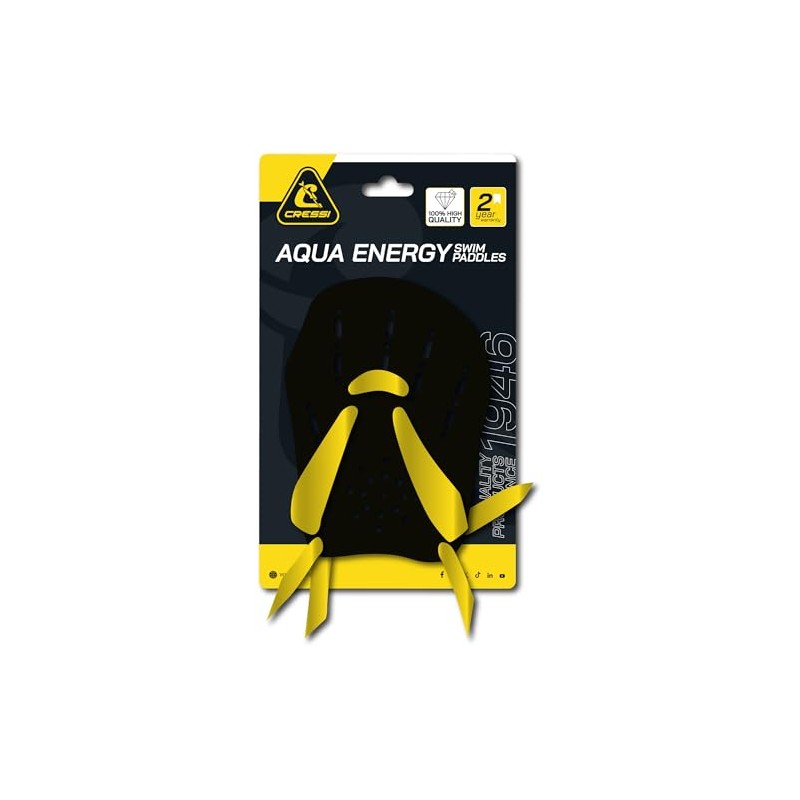 CRESSI Aqua Energy Swim Paddles, Unisex Adult, Black/Yellow, M