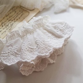 Yalulu 5 Yards Gathered Cotton Lace Trim, Scalloped Lace Trim Ribbon for Sewing, Embroidery and Crafts (White)