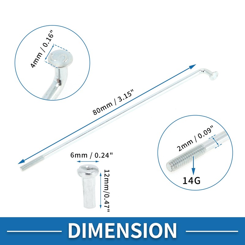 A ABSOPRO 36 Set 14G Bicycle Spokes 80mm Bike Wheel