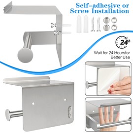 Toilet Paper Holder with Shelf and Towel Ring Set, Stainless Steel Bathroom Hardware Set for Bathroom Washroom(Brushed Nickel)