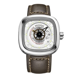 rorios Men's Sports Watches Automatic Mechanical Watch Luminous Dial with Date Calendar Leather Strap Fashion Men's Wristwatches, brown / white, Vintage or luxury