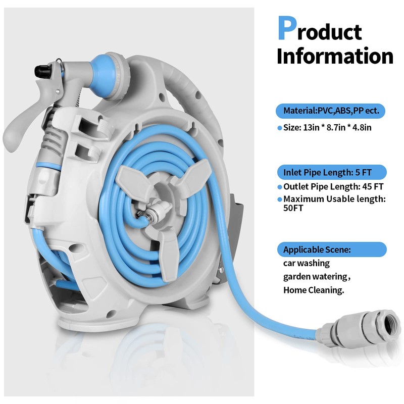 Wofeili Garden Retractable Hose Reel, Portable Simple Home Hose Reel
