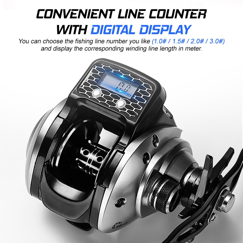 Digital Display Fishing Reel 6.3:1 16+1BB Baitcasting Reel with Larger