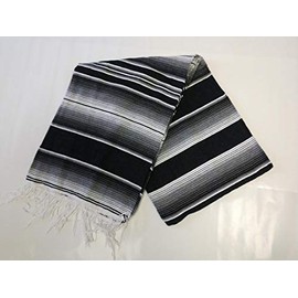Emisa X-Large Mexican Serape Blanket, Black and White, Hot Rod Seat Covers, 5 De Mayo Party Decoration 5' x 7'