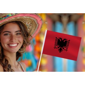 Albania Handheld Small Flag Set,10 PCS 5×8 Inch Mini Albanians Hand Held Banner,Tiny Digital Printed Polyester Banner