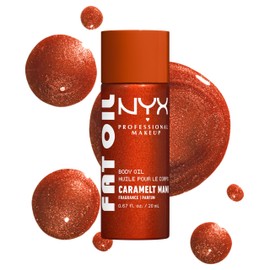 NYX Professional Makeup, Olio Corpo, Pelle Morbida e Idratata, Effetto Luminoso, Texture Leggera, Infuso con Olio di Avocado e Vitamina E, Fat Oil Body Oil, Shade: Caramelt Mami, 20 ml