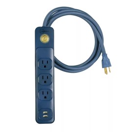 Mainstays 6' 14/3 SJT 3-Outlet Washed Indigo Retro Design Power Strip W/ 2 USB P
