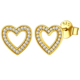 ChicSilver 925 Silver Stud Earrings with Zirconia Star Moon Stud Earrings Tiny Heart Stud Earrings with Zirconia Piercing Minimalist Earrings for Valentine's Day Birthday Wedding, Sterling Silver