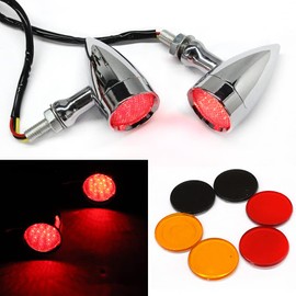 MISS MOLY Chrome Motorcycle LED Turn Signals RED Light Brake Running Tail Light Bullet