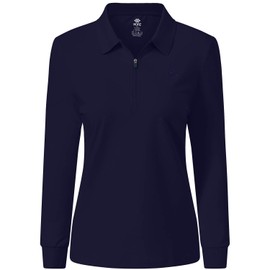 JINSHI Workout Sports Leisure T-Shirt Women Long Sleeves Moisture Wicking Polo Shirts Breathable Ladies Fall Tops Navy Blue L