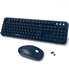 Wireless Keyboard and Mouse Combo, 2.4GHz Colorful Cute Round Keycaps Keyboard for Office Computer PC Desktops Laptop (104 Keys Deep Blue)