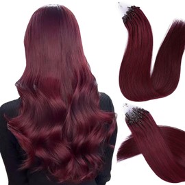 MioYio Microlink Hair Extensions Human Hair 99j Grape Purple 30g/30s/Pack 22inch Microbead Micro Loop Hair Extensions Real Human Soft and Glossy Longer Life