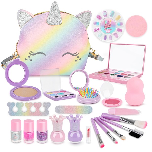 deAO Kids Makeup Kit for Girls,Washable Make Up Toy with Pink Unicorn Bag for Little Girls,Non Toxic Make Up Set,Child Play Real Makeup Set,Christmas Birthday Gifts 4 5 6 7 8 9 10 Year Old Girls…