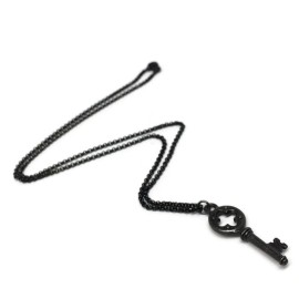 Loralyn Designs Small Black Medieval Skeleton Key Necklace for Women 24 Inch Long Steel Chain