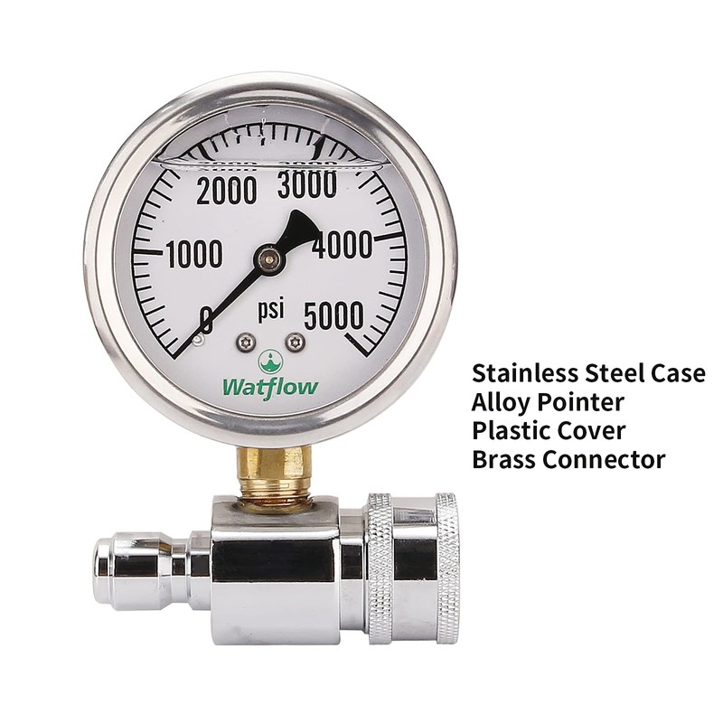 Watflow 2-1/2" Pressure Washer Pressure Gauge Kit, 3/8 Inch Quick