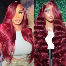 24 Inch 99J Burgundy Lace Front Wigs Human Hair 200 Density Body Wave 13x6 HD Lace Front Wigs Pre Plucked With Baby Hair Colored Wigs For Women
