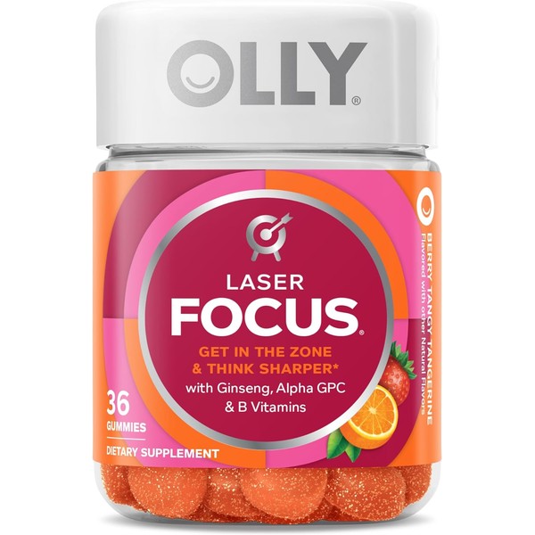 OLLY Laser Focus Gummies, with Ginseng, Alpha GPC, B Vitamins