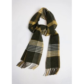 Foxford Scarf, Lambswool 82 x 12 inches, Made in Ireland (Green, Yellow Plaid)