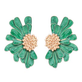 Enamel Flower Earrings, Half Flower Earrings for Women, Bohemian Leaves Flower Earrings, Flower Statement Earrings Jewellery, Enamelled Flower Shaped Drop Earrings, Zinc