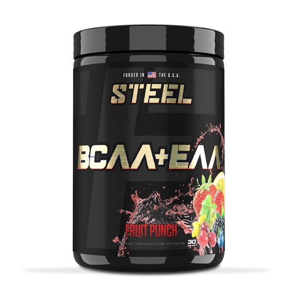 Steel Supplements | High Performance BCAA EAA Powder | Promotes Lean Muscle Growth and Workout Endurance | 2:1:1 Ratio to Recover Muscle Faster 30 Servings. (Fruit Punch)