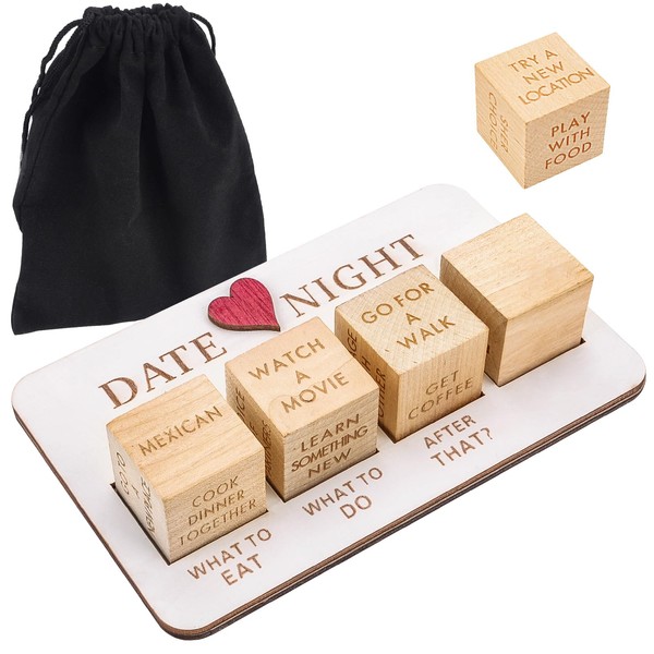 Pipihome Date Night Dice, Decision Dice for Food Cube Game, Date Ideas Dice, Reusable Wooden Dice Set Funny Anniversary Wooden Gifts for Him Her