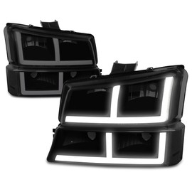 PM PERFORMOTOR [4Pcs F-Style LED DRL Headlights Bumper Lamps Compatible with Silverado Avalanche 03-07,Black Housing