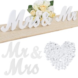 YiliYa Mr & Mrs Wooden Letters Decorate Wooden Wedding Decoration Table for Wedding Decoration Gifts Sign Decoration Table (White)