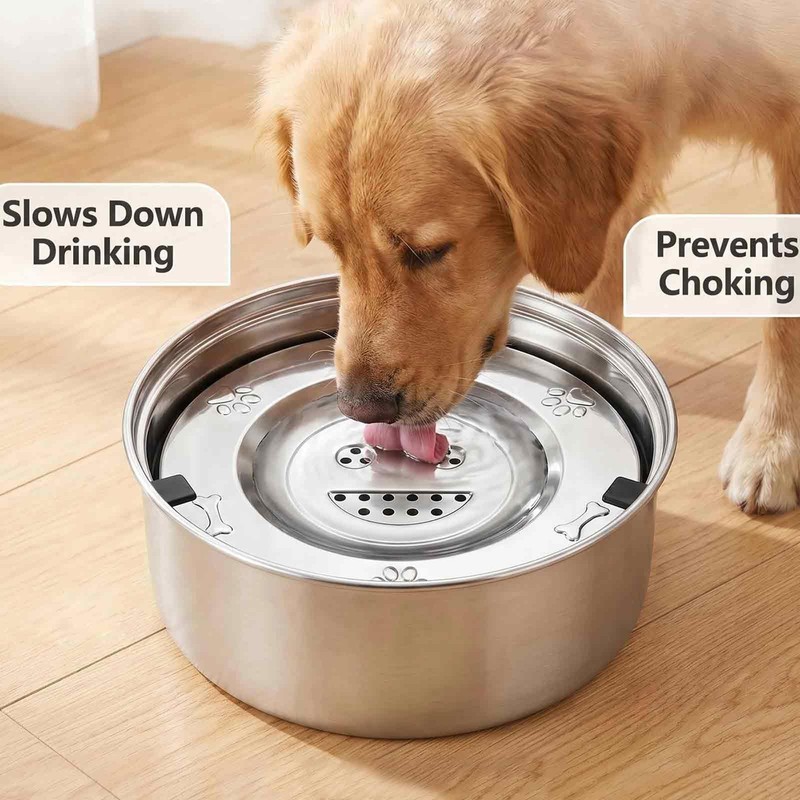 3L/101 oz Dog Water Bowl No Spill, Stainless Steel, Spill