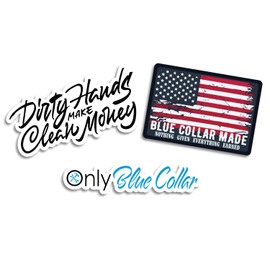 | Only Blue Collar, Dirty Hands Clean Money Sticker & American Flag Hard Hat Stickers for Men (3 Pcs) – Durable, Waterproof Hard Hat Stickers for Men