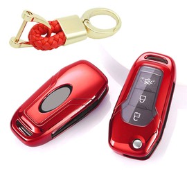 ROYALFOX(TM 2 3 buttons soft tpu flip remote Key Fob case Cover for 2015 2016 2017 2018 2019 FORD F150 F250,FOCUS 3 Escort Kuga EVEREST FIESTA Mustang Edge MKV Fusion 2016 Ranger (red)