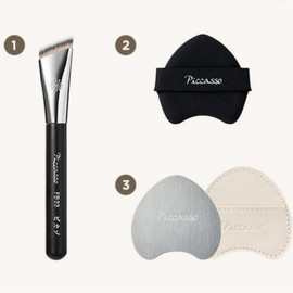 PICCASSO FB33 Tapping Cover Foundation Brush + Puff + Mixing Palette Set 3items [Limited]
