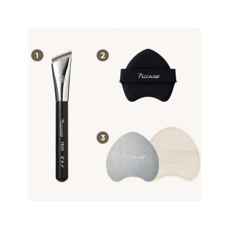 PICCASSO FB33 Tapping Cover Foundation Brush + Puff + Mixing