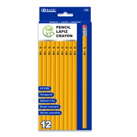 BAZIC Products Pencil #2 HB Pencils, Latex Free Eraser, Wood Free Yellow Unsharpened Bulk Pencils for Exam School Office (12/Pack), 1-Pack