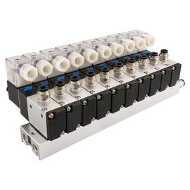 Baomain 10 Space Pneumatic Solenoid Valve 3V210-08 DC 24V PT1/4 2 Position 3 Way Manifold with Base Muffler Quick Fittings Set