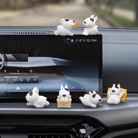 HUFIDA Bull Terrier Car Dashboard Decorations, 6 PCS Dog Figurines Cute Car Decor for Women Men