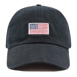 USA Flag & Embroidery Premium 100% Cotton Low Profile Adjustable Baseball Dad Cap (Flag-Black)