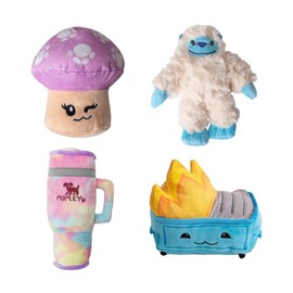 Snugarooz Plush & Crinkle Carnival Bundle for Medium Breeds – Magic the Mushroom, Dumpster Fire, Young Yeti & Pupley – Soft, Squeaky & Sensory Toy Play Pack